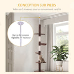Arbre chat du sol au plafond poteau à griffer L40 x l 34 x H 230-260 cm 5 niveaux d'activités marron