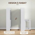 Bureau informatique avec étagères de rangement plateau rabattable 2 roulettes pour chambre salon 80 x 69 x 155 cm blanc