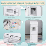 Cuisine Bois Jeu d'imitation - Cuisine Enfant 3+ Ans - Nombreux Accessoires & rangements Inclus - micro-ondes, hotte, évier avec robinet - MDF pin Blanc