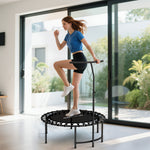 Fitness Trampoline with Elastic Cords, 5-Position Adjustable Handle, 100 kg Capacity, Steel, Ø102x132cm, Black