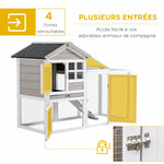 Clapier cage à lapins cottage - niche supérieure avec rampe et enclos extérieur - plateau coulissant, toit