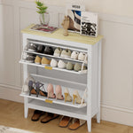 Meuble à chaussures 14 paires bohème avec 2 tiroirs rabattables, portes effet cannage rotin, 80 x 24 x 95,5 cm, blanc