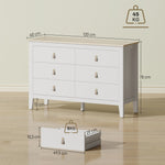 Commode 6 tiroirs meuble de rangement style contemporain avec poignées en polyuréthane, 120 x 40 x 78 cm, blanc