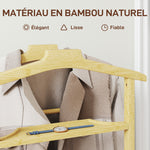 Portant à vêtements sur roulettes, porte-manteaux en bambou, double cintre intégré, 47 x 33,7 x 105,5 cm, bois naturel