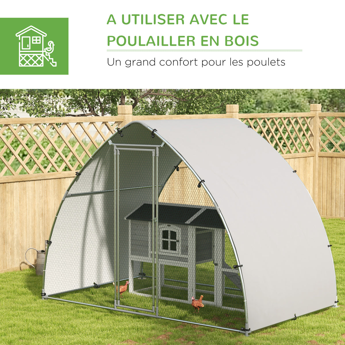 Grand enclos poulailler chenil volière extérieure 5,75m² toit anti-UV toit anti-UV, acier galvanisé, porte verouillable