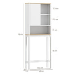 Meuble de rangement au-dessus des toilettes avec porte cannelée, compartiments, étagère réglable, 65x25x170cm, blanc
