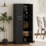 Hoher Küchenschrank, Küchenschrank mit 2 Türen und verstellbaren Einlegeböden, moderner Stil, 59 x 31 x 155 cm, Schwarz
