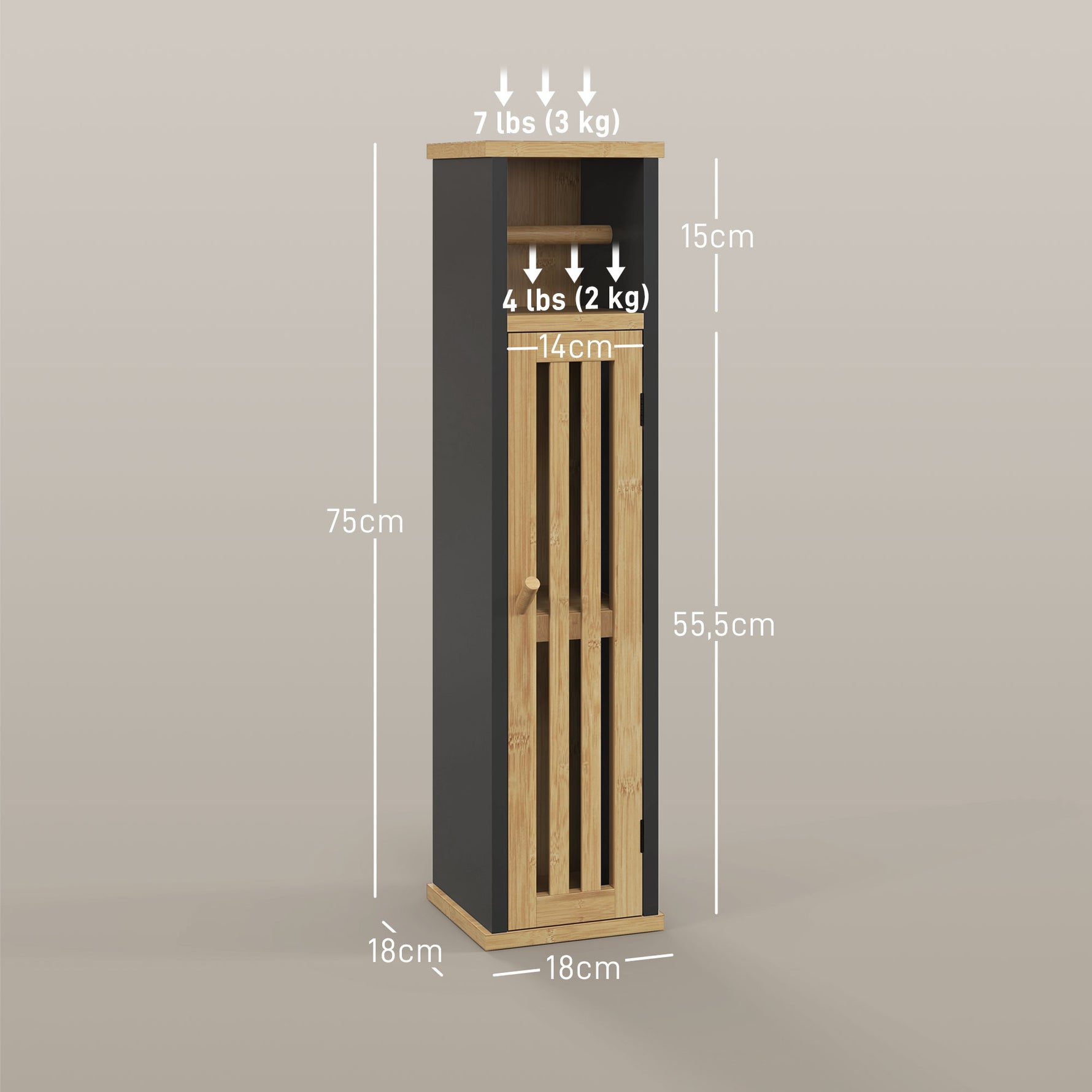 Meuble de salle de bain avec support papier toilette rangement avec barre amovible 2 Niveaux + Sortie Papier MDF Bambou