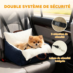 Siège auto pour chien avec ceinture de sécurité et fixation siège de voiture pour chien rembourré 49x53x36cm bleu marine