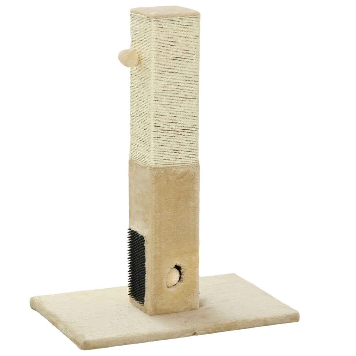 Poteau à gratter pour chat griffoir pour chat balle avec clochette 2 brosses de toilettage 59,5 x 39 x 79 cm beige crème