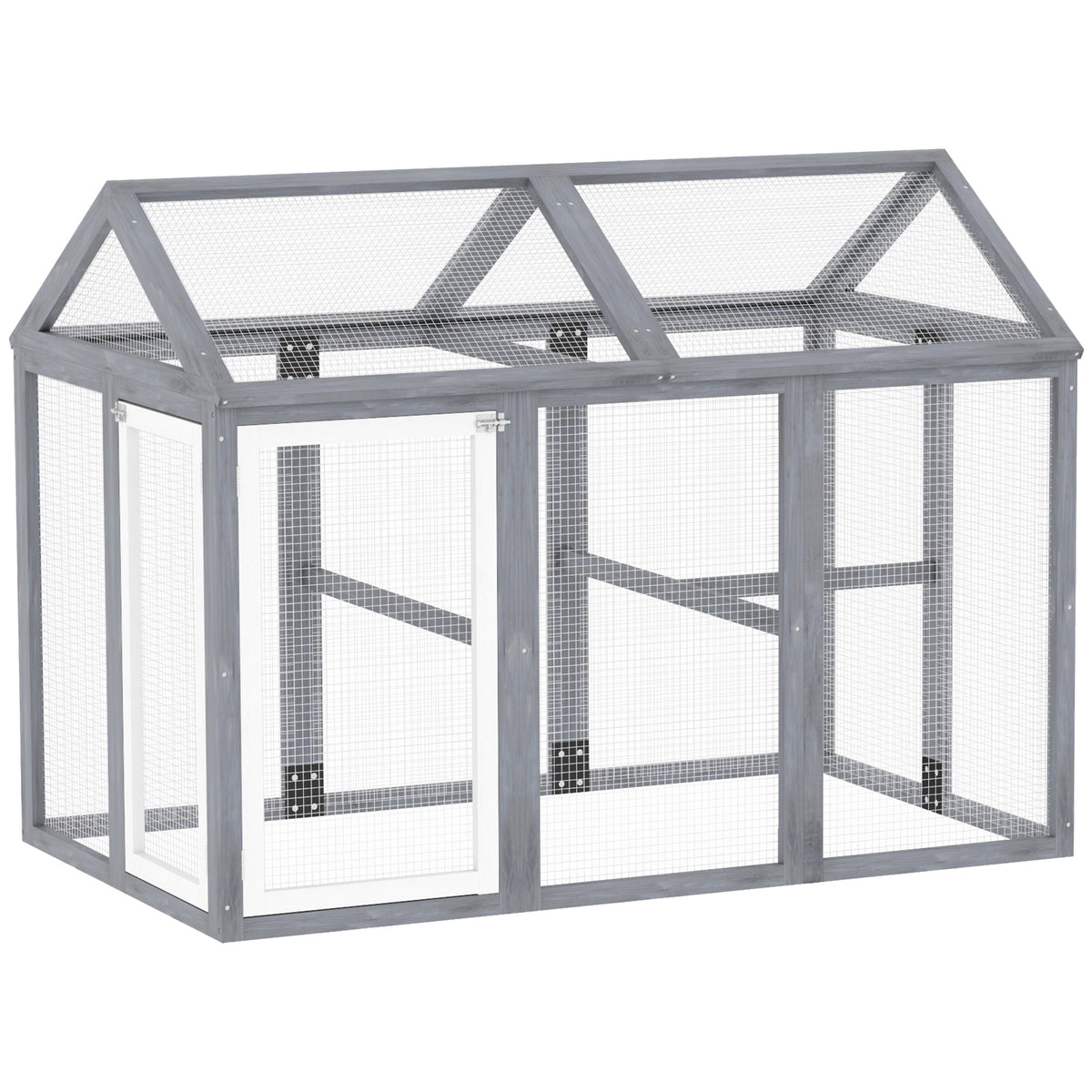 Enclos poulailler 1,18 m², parc grillagé avec porte verrouillables, cadre en bois massif, 140 x 88,5 x 106 cm, gris