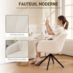 Fauteuil de salon pivotant capitonné grand confort piètement en acier et tissu effet polaire teddy blanc