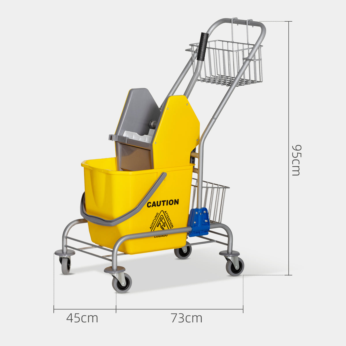 Chariot de lavage chariot de ménage professionnel presse à mâchoire seau 26 L + panier de rangements jaune