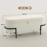 Banc de rangement, banc coffre de rangement en tissu bouclette avec couvercle relevable et pieds en acier, crème