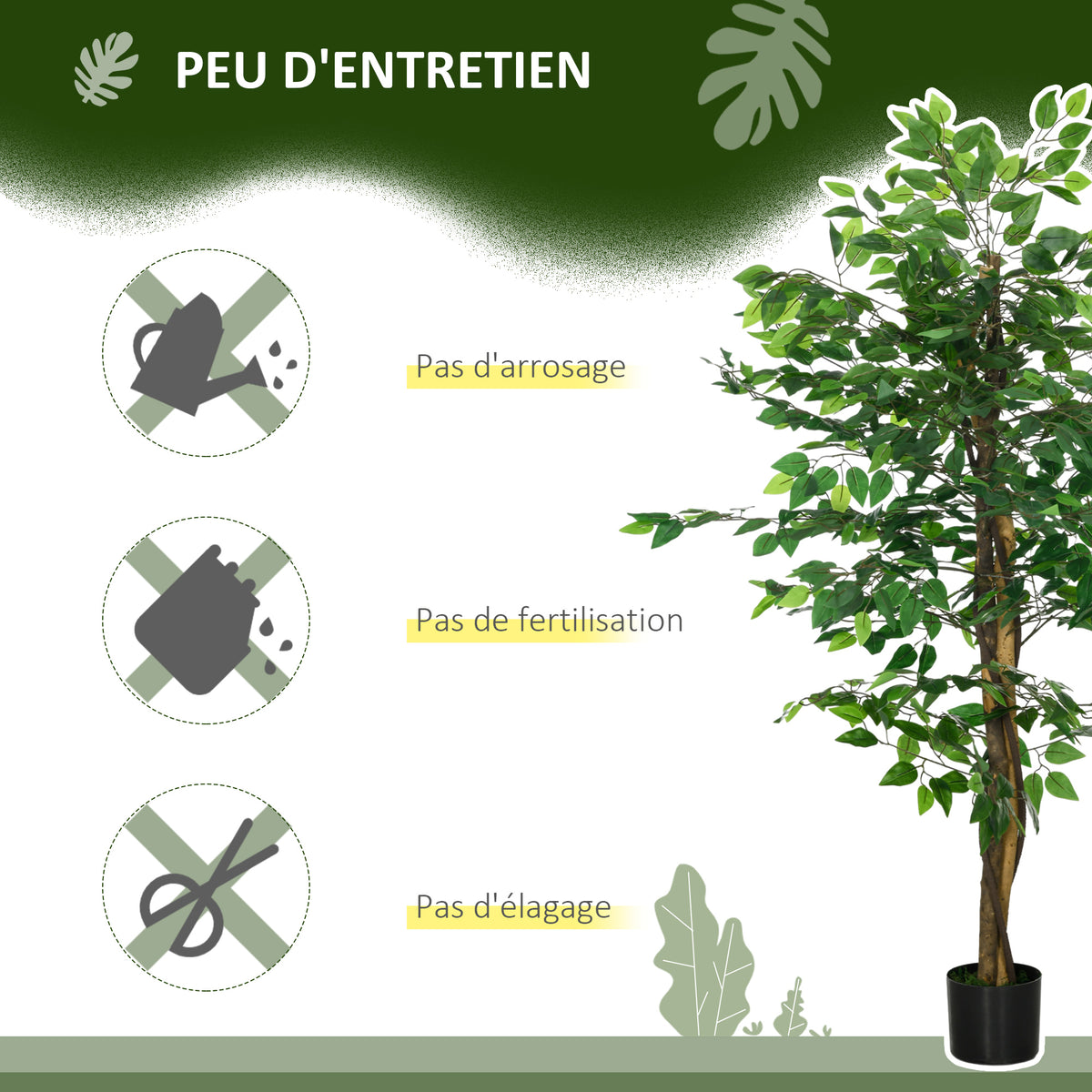 Plante artificielle ficus hauteur 1,50 m tronc branches liane lichen feuilles grand réalisme pot inclus vert