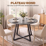 Round Dining Table for 4 People Ø 100 cm, Square Carbon Steel Frame, Industrial Style, Grey Wood Effect