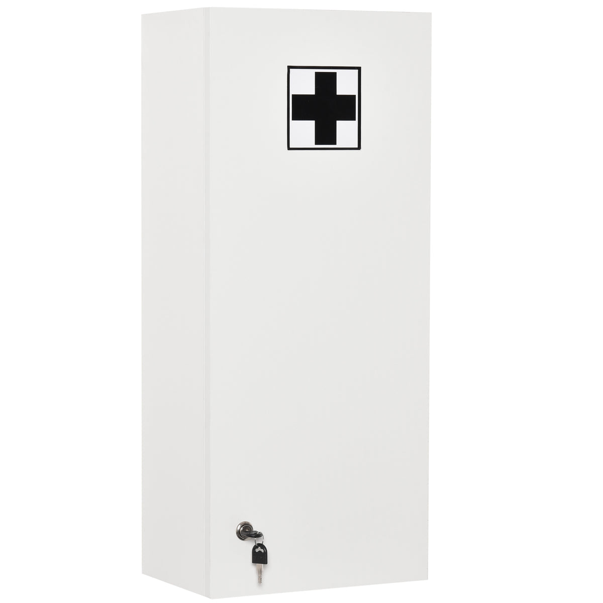 Armoire à pharmacie murale avec serrure, 5 étagères et tablettes réglables, bois et verre, blanc, 30x20x70cm