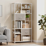 Étagère de rangement 6 niveaux, bibliothèque avec 2 tiroirs en tissu, 9 étagères ouvertes, 72,5 x 30 x 150 cm, blanc