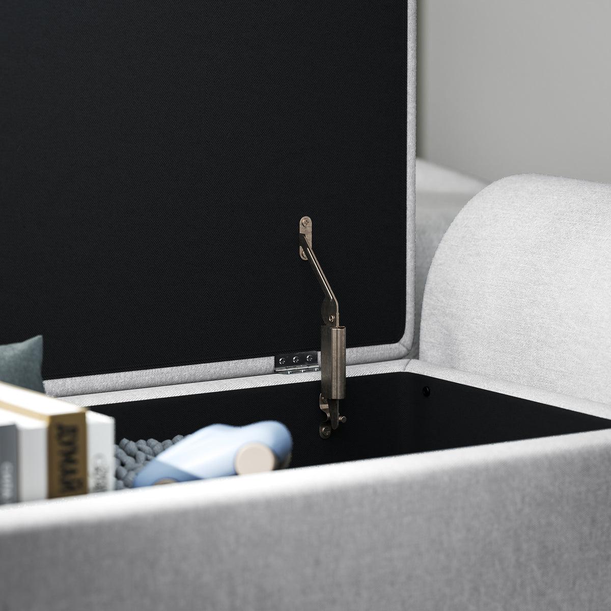 Banc de rangement 53,8L avec siège rembourré en lin et accoudoirs, pour salon, chambre, entrée, 132 x 42 x 50 cm, gris