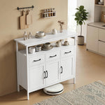 Buffet cuisine, meuble de rangement, 3 portes, 3 tiroirs, compartiment ouvert et étagères réglables, 95x35x88cm, blanc