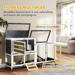 Gabbia per conigli in legno a 2 piani con ruote, 3 vassoi, per 2-3 conigli, 147 x 45 x 89,5 cm, grigio