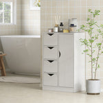 Meuble de rangement buffet commode moderne 1 placard et 4 tiroirs - en bois - pour salon, cuisine, entrée, salle à manger - blanc