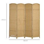 Paravent interieur en bois 4 panneaux 160 x 170 cm séparateur de pièce pliable pour salon, chambre à coucher, naturel