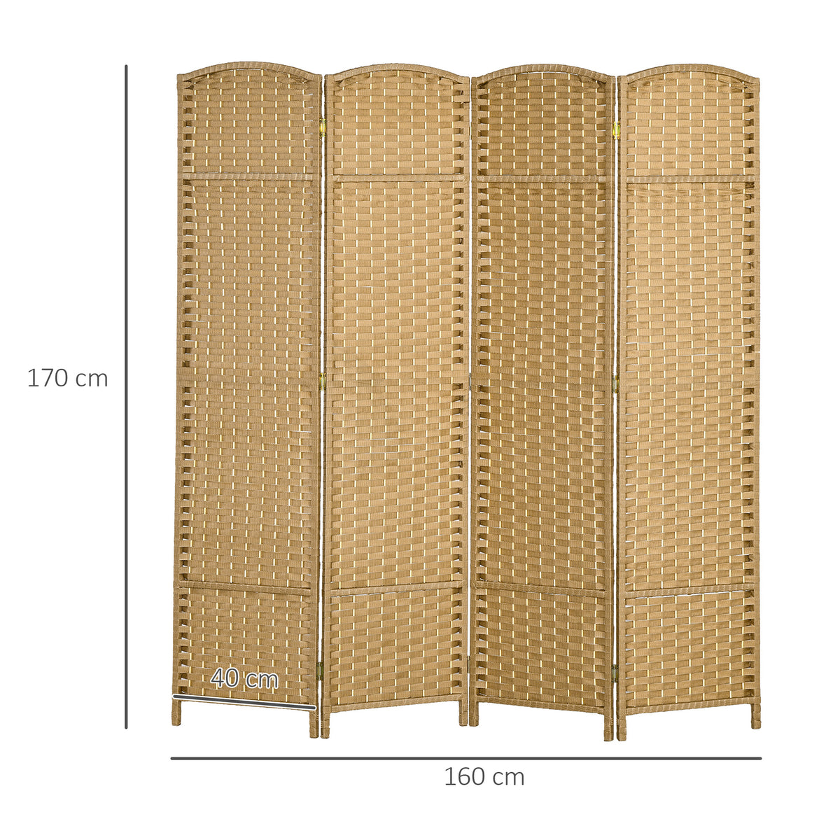 Paravent interieur en bois 4 panneaux 160 x 170 cm séparateur de pièce pliable pour salon, chambre à coucher, naturel