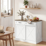 Îlot central cuisine, buffet cuisine, meuble de rangement avec 2 tiroirs 2 portes coulissantes, étagère réglable, blanc