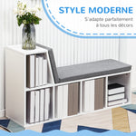 Bibliothèque banc 2 en 1 avec 5 compartiments de rangement et 2 coussins 108 x 30 x 60 cm blanc gris