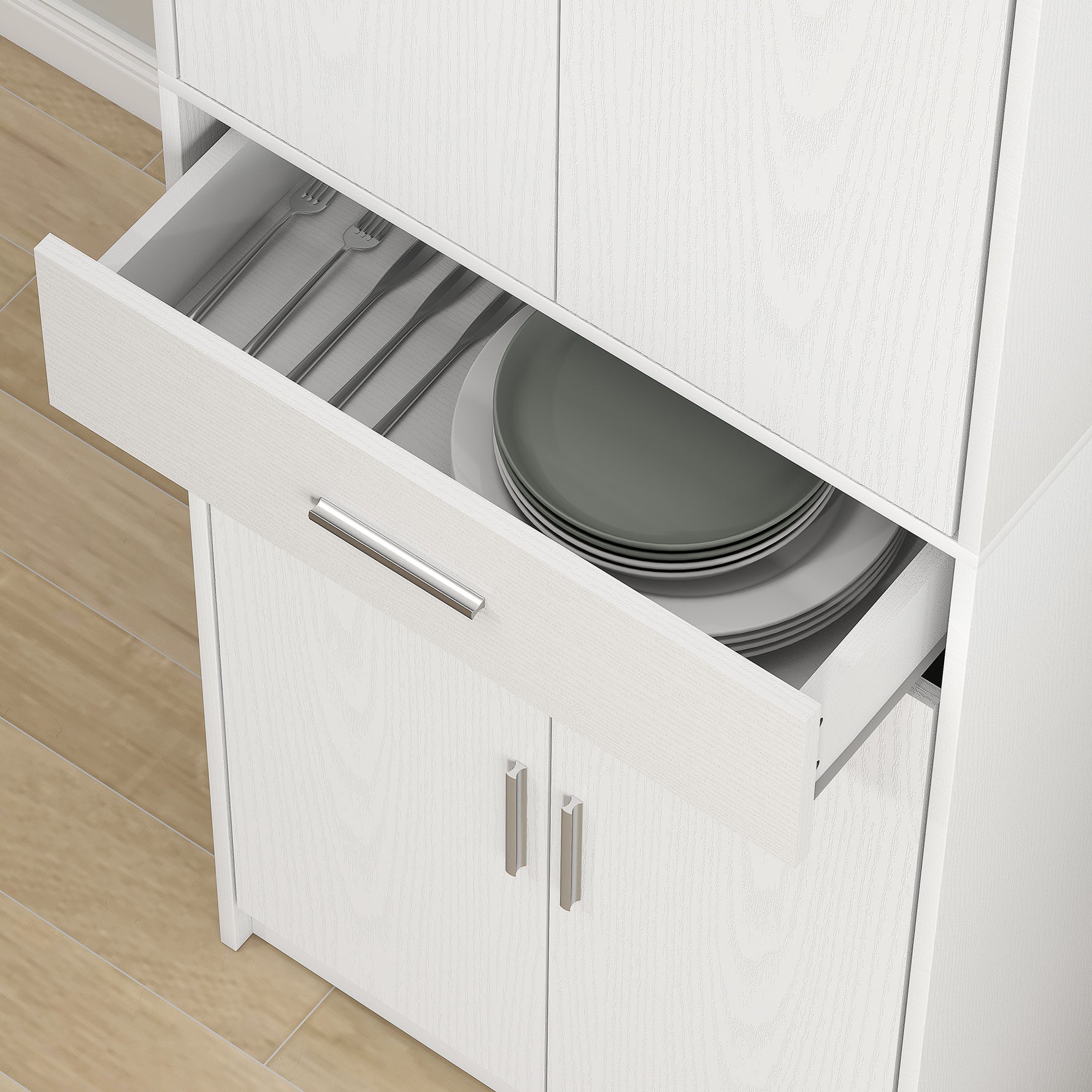 Armoire de cuisine moderne avec placards à portes, étagères réglables et tiroir, 60 x 35 x 180 cm, blanc