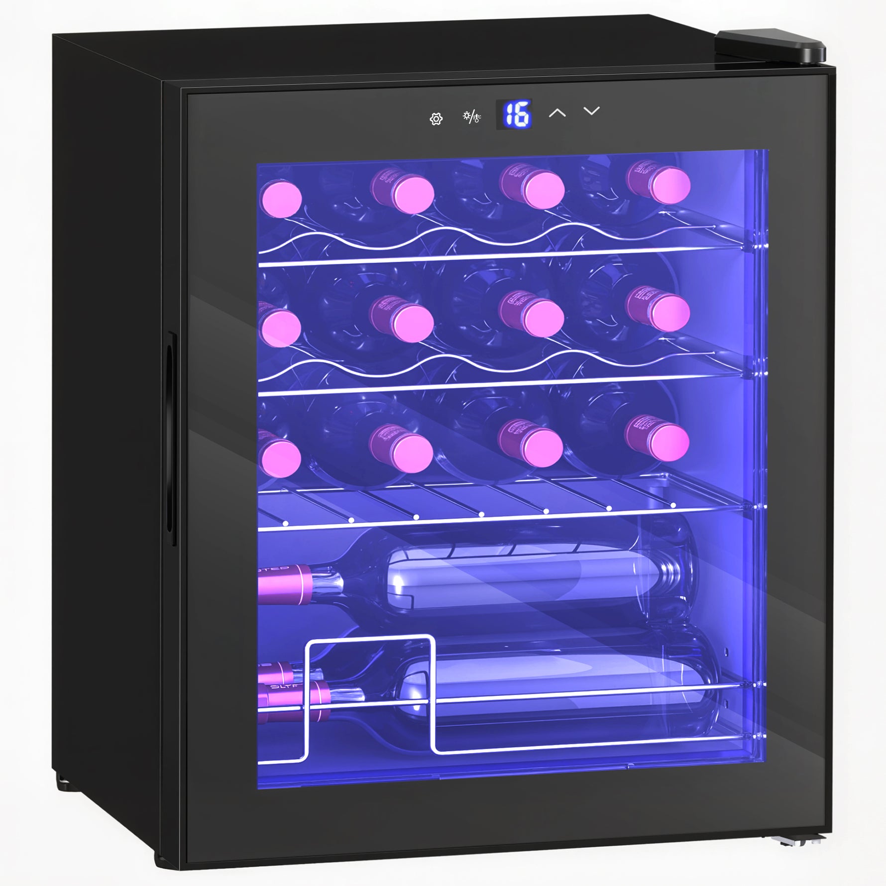 Cave à vin 16 bouteilles 42L, réfrigérateur à vin et boissons avec température réglable 5-18°C, porte en verre, noir