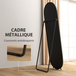 Grand miroir sur pied, miroir ovale, cadre en métal noir, avec support pour entrée, chambre, dressing, 40 x 160 cm