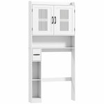 Meuble WC dessus de toilette meuble salle de bain avec placard à porte double et porte-papier 80x19,5x170cm blanc