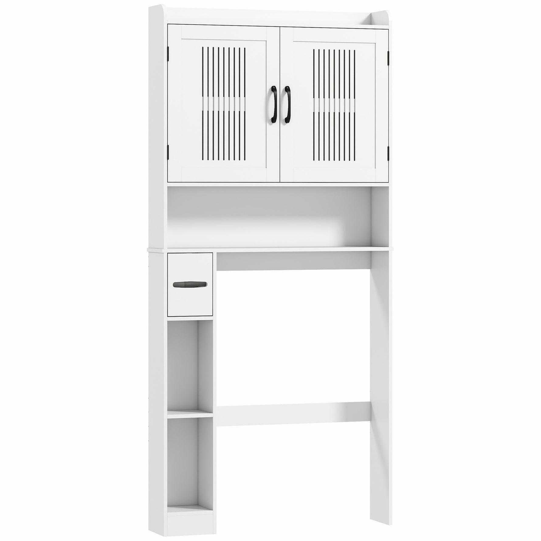 Meuble WC dessus de toilette meuble salle de bain avec placard à porte double et porte-papier 80x19,5x170cm blanc