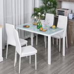 Ensemble table à manger et chaises pour 4 personnes, plateau rectangulaire en verre, pour cuisine salon maison, blanc