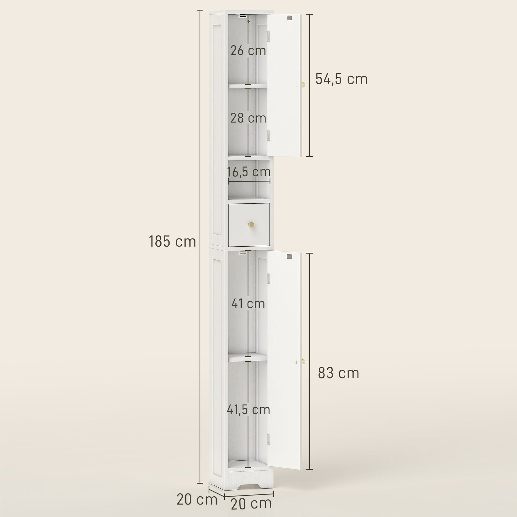 Meuble colonne salle de bain, meuble de rangement, 2 portes, tiroir, compartiment ouvert, étagère réglable, blanc