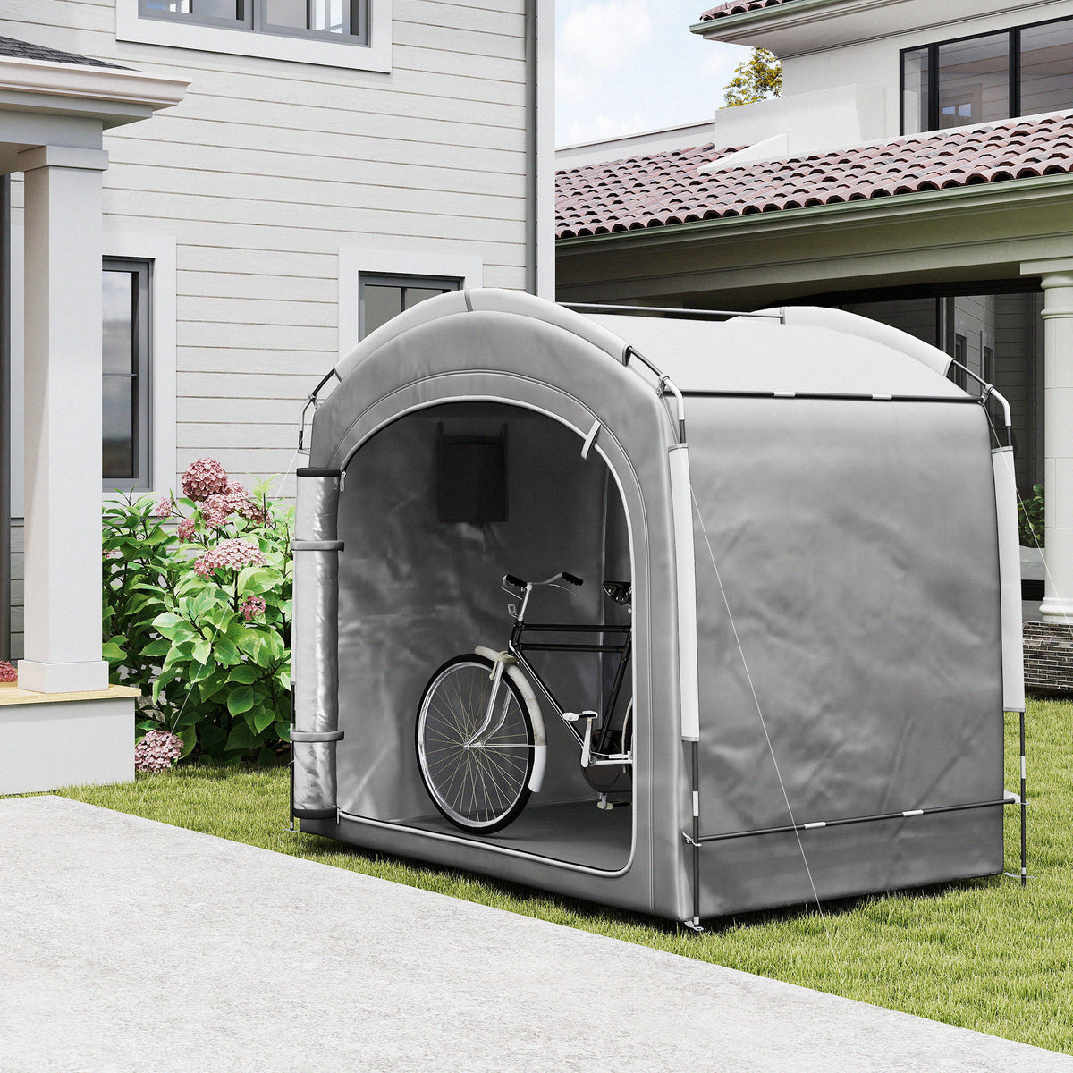 Tente de vélo abri de vélo portable pour 3-4 vélos avec 2 poches latérales 220 x 150 x 195 cm gris foncé
