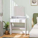Tocador con espejo, mesa de maquillaje con 2 cajones y 3 compartimentos, estilo moderno, 75 x 38 x 135 cm, blanco