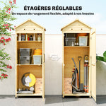 Armoire de Jardin en Bois Toit Acier Galvanisé Texture Gaufrée Étagères Réglables 85x58x213cm Bois Naturel