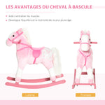 Cheval à Bascule en Bois et Peluche pour Enfant Cheval de Cowboy peluche Pour Enfants de 3-6 Ans Jouet balançoire avec Effet sonore Selle rênes Rose Blanc