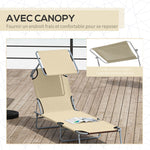 Transat Bain de Soleil Pliable Chaise Longue Pliante Dossier Inclinable Multi-positions et Pare-Soleil réglable