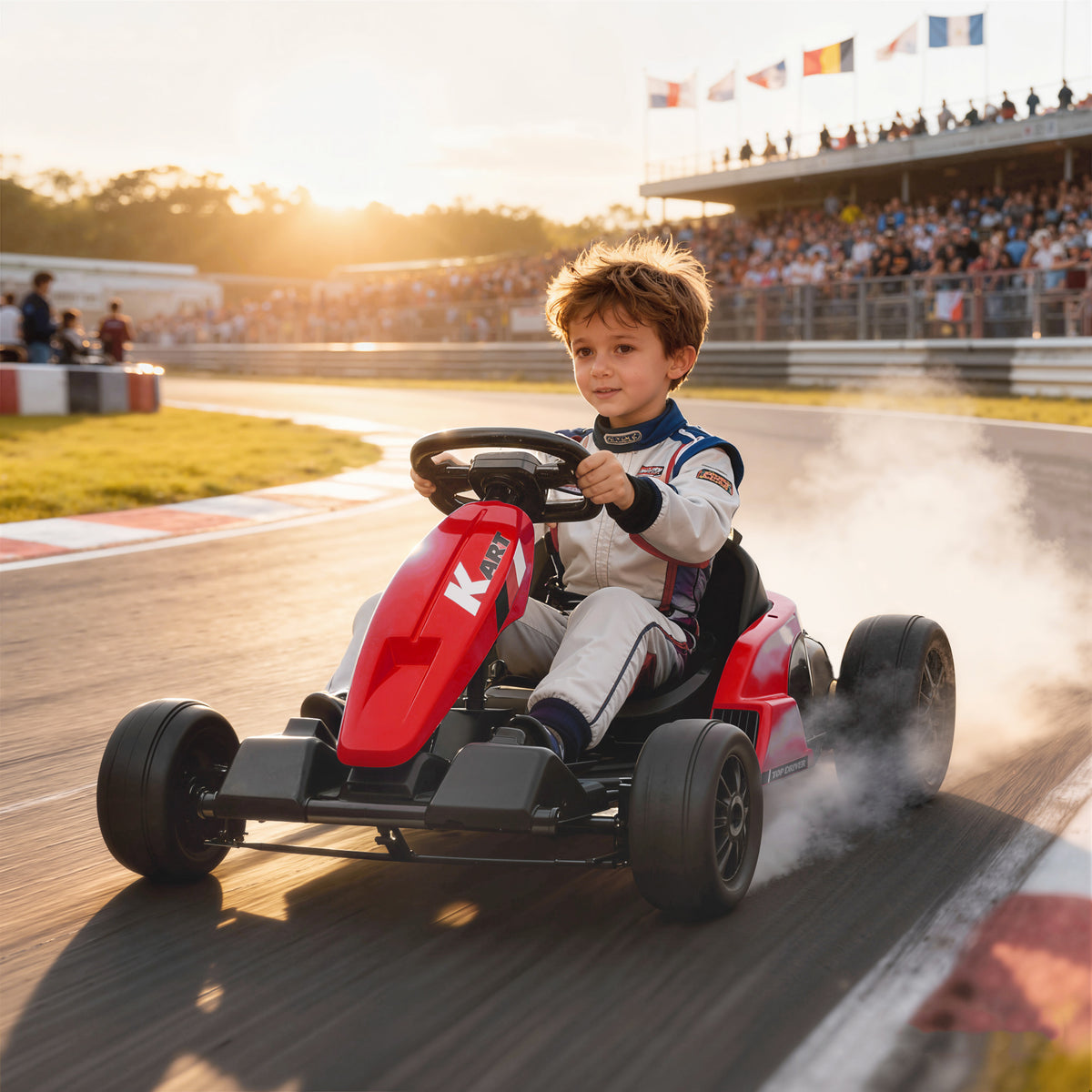 Kart Électrique pour Enfants 24 V, Go Kart, Moteur 2 x 150W, Mode Drift, Siège Réglable, Démarrage Progressif, Rouge