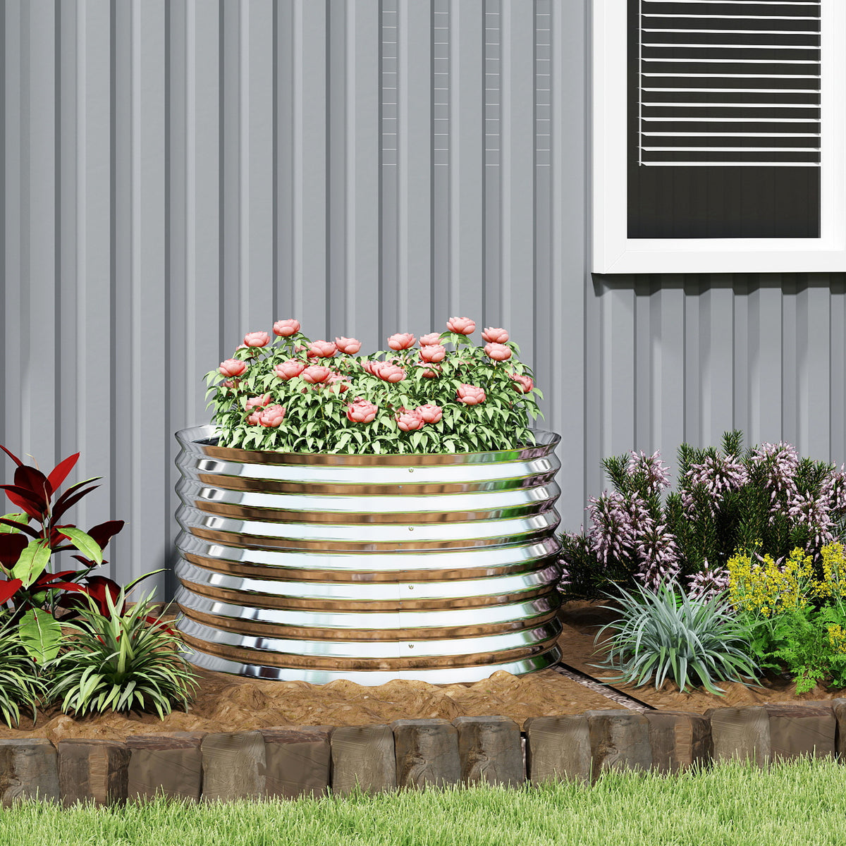 Carré potager de jardin potager surélevé, résistant à la rouille en acier galvanisé 160 x 80 x 56 cm argent