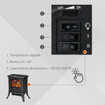 Cheminée électrique sur pied 750/1500 W, fausse cheminée décorative avec effet flamme LED, protection contre la surchauffe, zone de couverture 15-20 m², noir