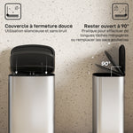 Poubelle cuisine 50L, poubelle à pédale, seau intérieur amovible, couvercle à fermeture douce, 45,1x36,5x62,6cm, gris