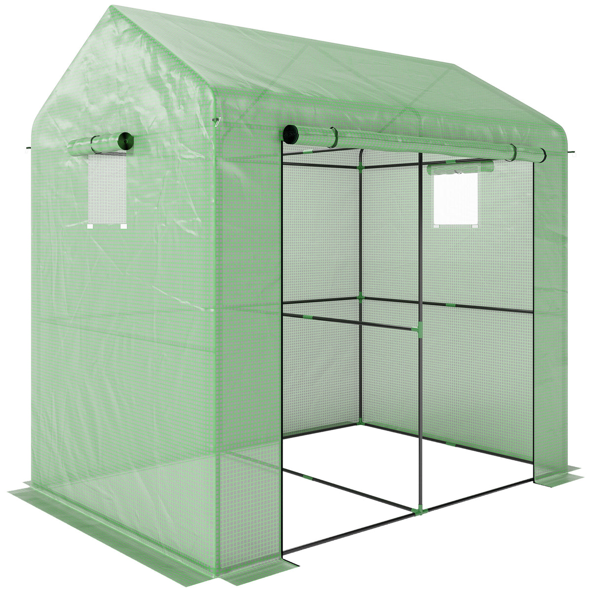 Serre de jardin 2,8m² avec 1 grande porte enroulable et 2 fenêtres, dim. 200L x 140l x 200H cm, vert