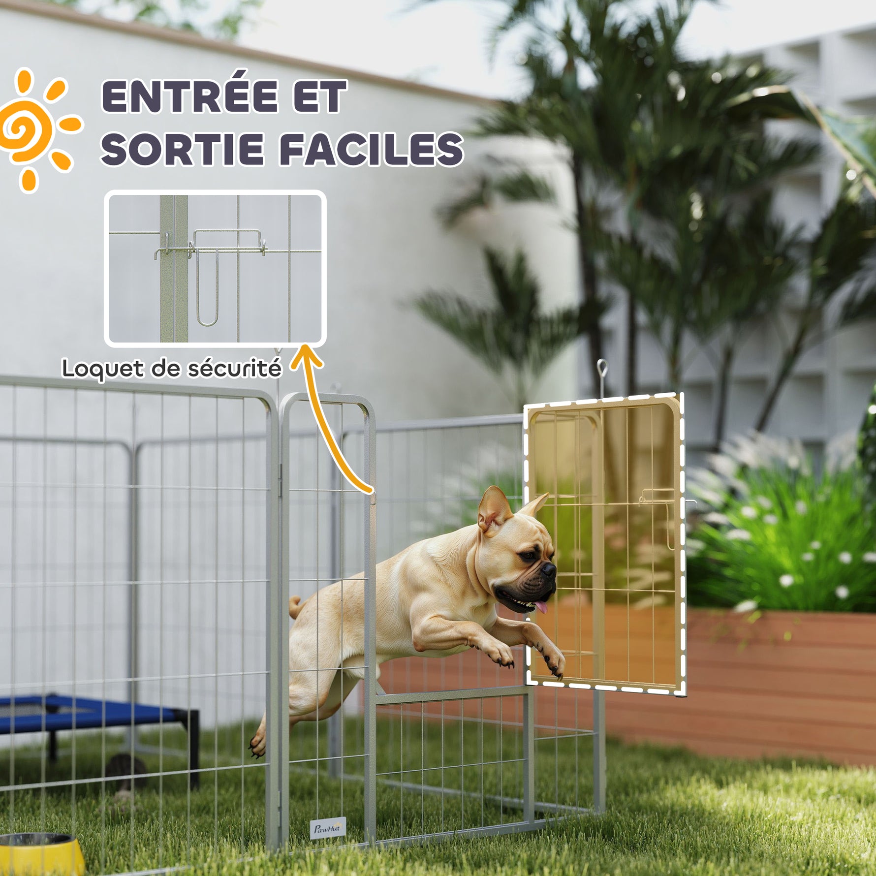 Parc pour chien enclos chien 8 panneaux modulable pliable acier avec porte pour chiot intérieur extérieur 80H cm argent