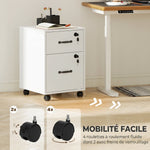 Caisson bureau mobile à 2 tiroirs, meuble rangement bureau sur roulettes pour documents suspendus format lettre, blanc
