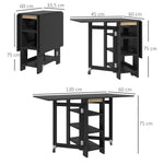 Table de cuisine table de salle à manger pliable amovible 3 étagères 2 abattants design moderne 120 x 60 x 75 cm noir